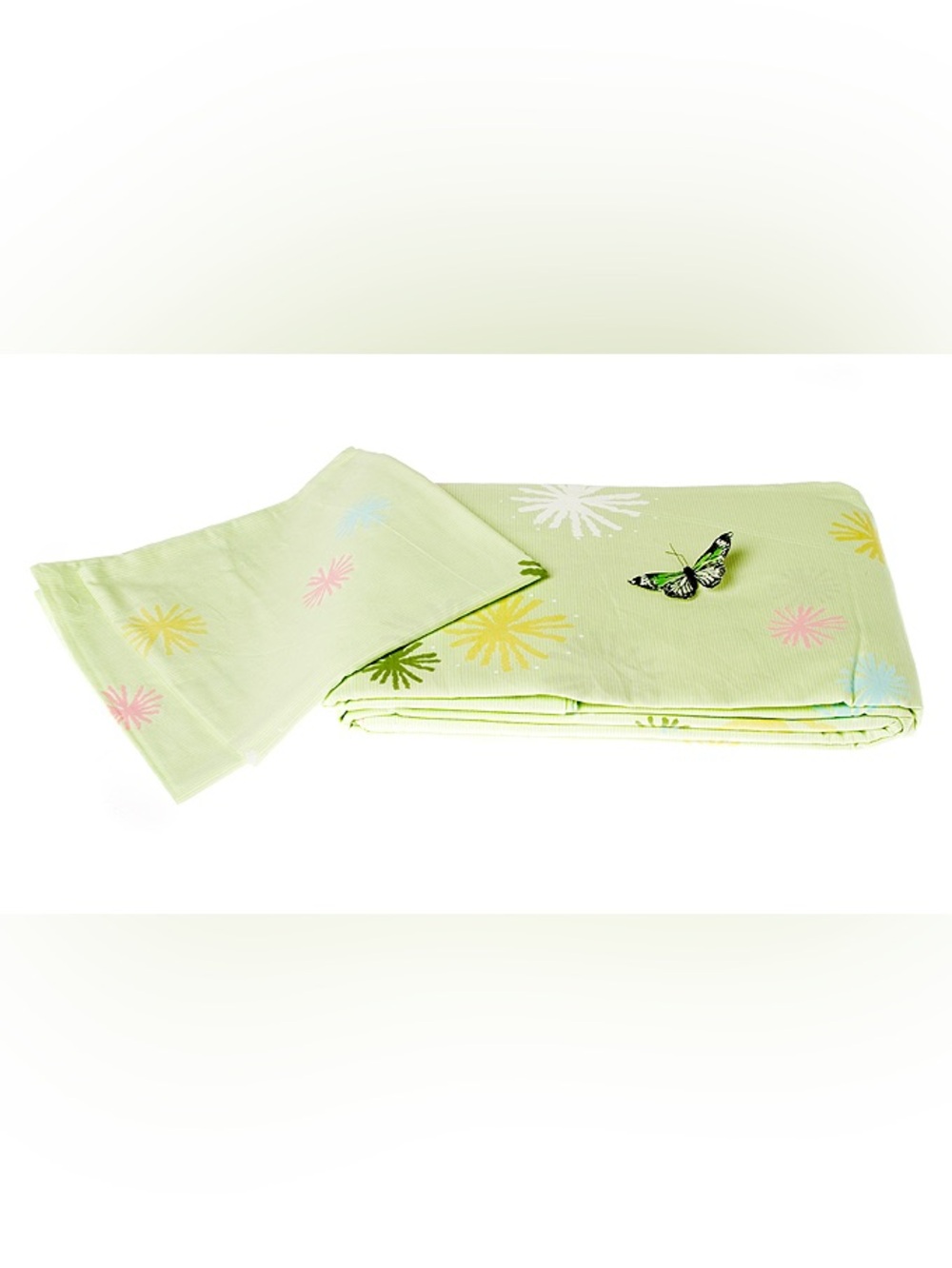 Cotton Fantasy Queen Lime Green Flowers Duvet Cover Shams Flat Sheet Set of 4